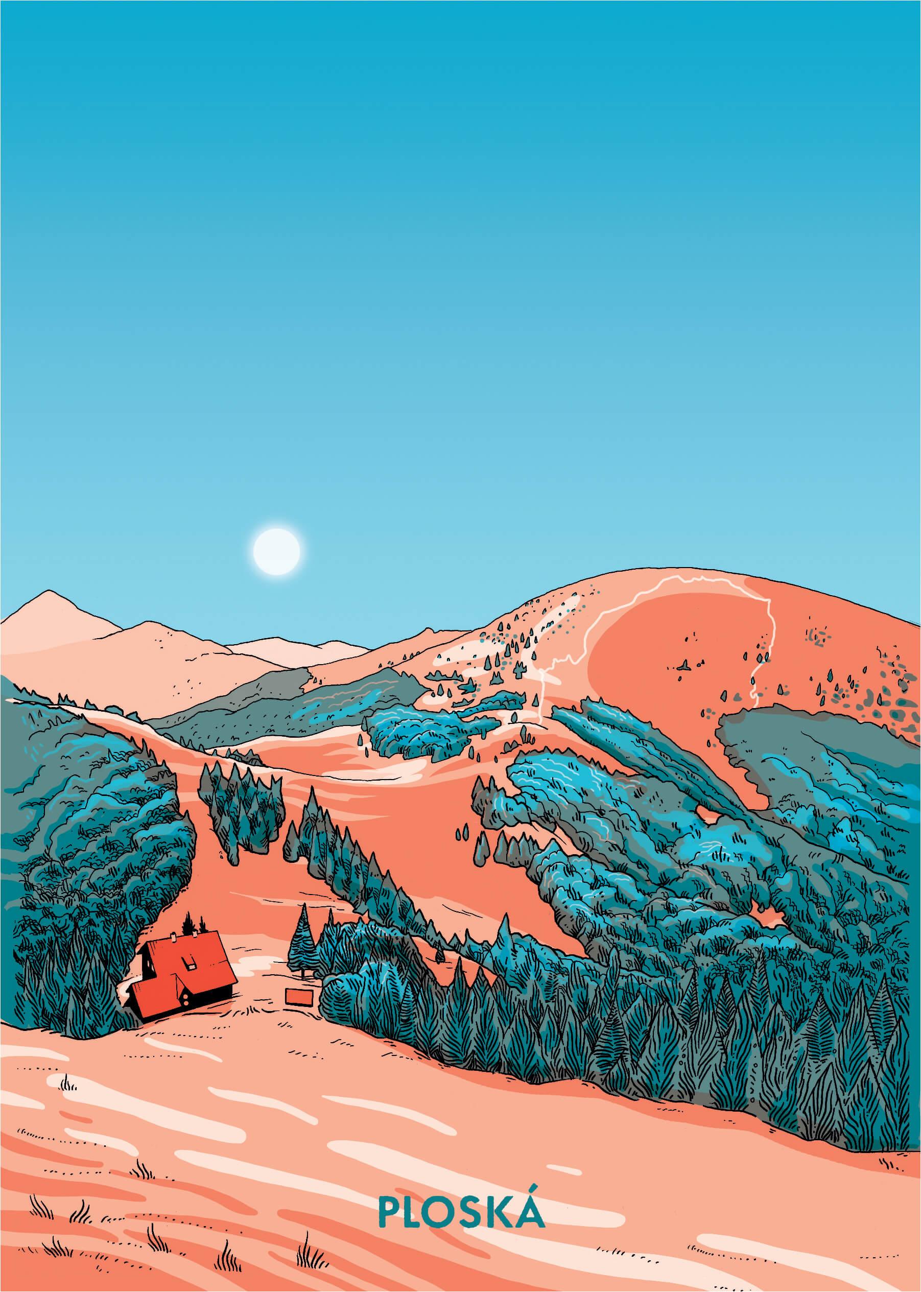 Poustr: Ploská, poctivý slovenský plagát, Veľká Fatra, Chata pod Borišovom, Borišov