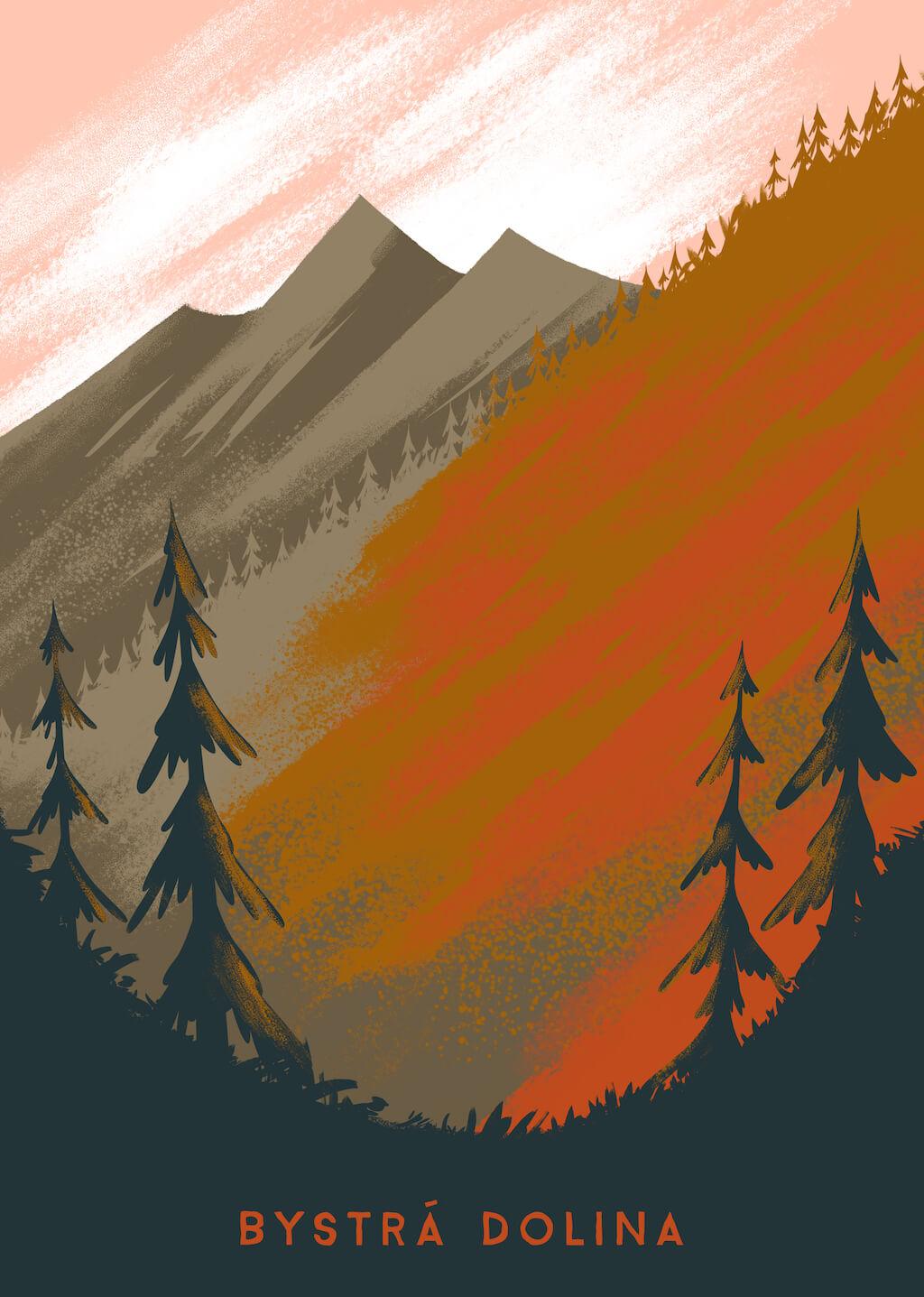 Poustr: Bystrá - Adrián Macho, poctivý slovenský plagát, Nízke Tatry